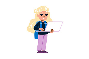 Smiling student girl using laptop, an Education Illustration by pikepicture