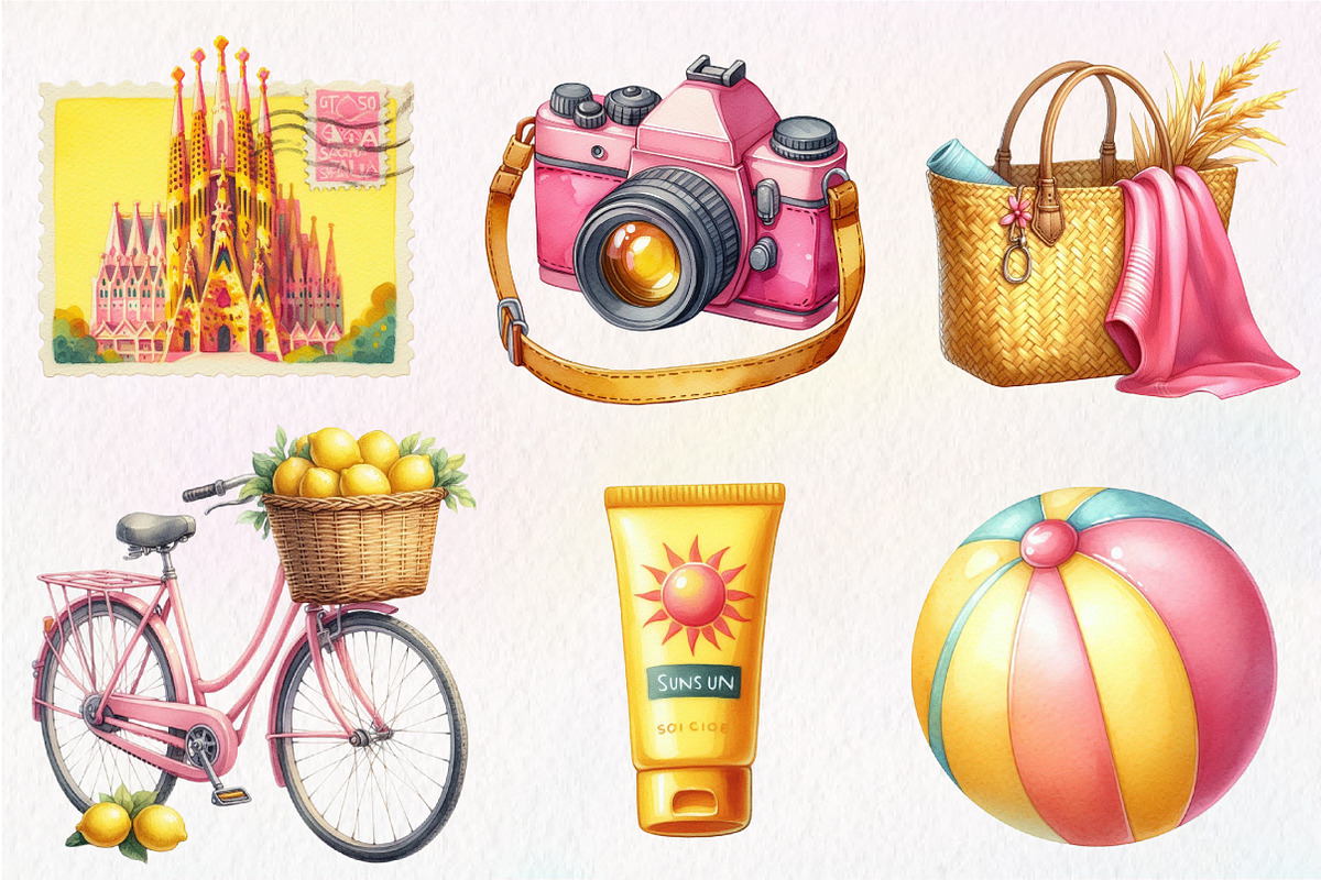 Summer in Barcelona Clipart, an Illustration by CreationArt (Photo 4 of 5)