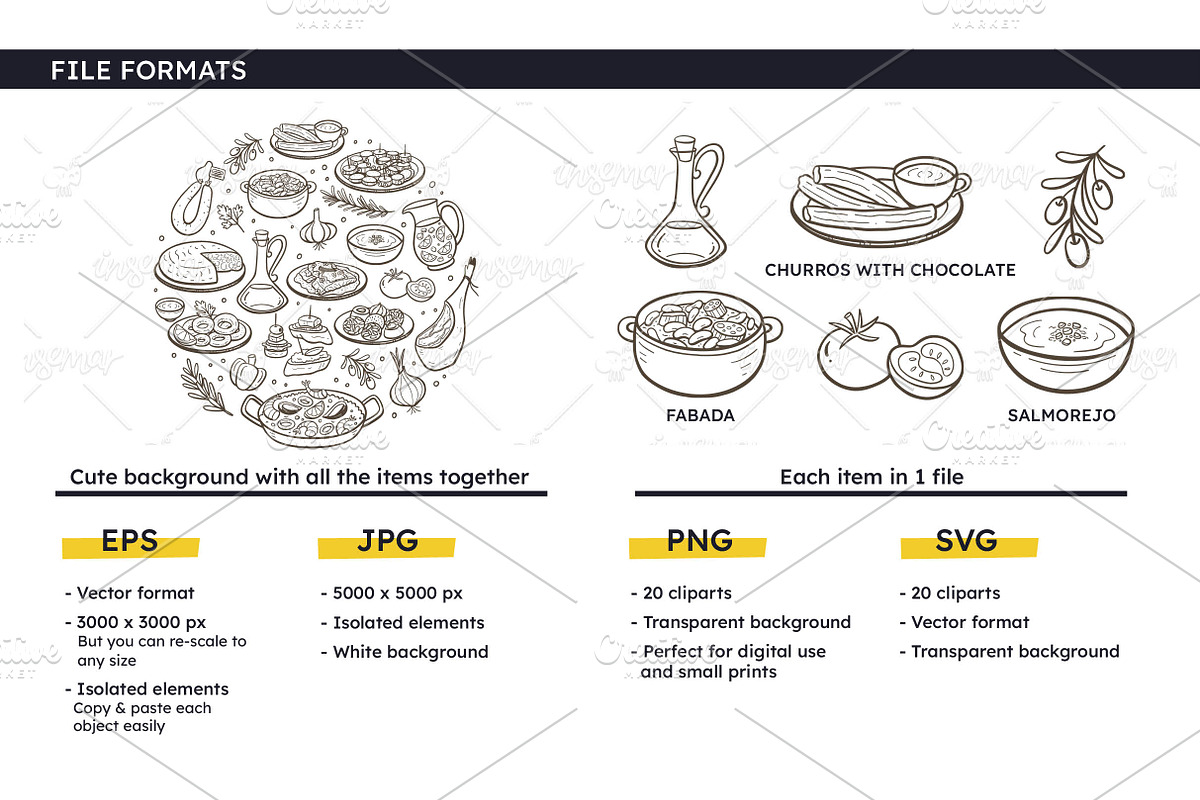 Spanish Food Doodle Clip Arts, a Food Illustration by insemar (Photo 3 of 4)