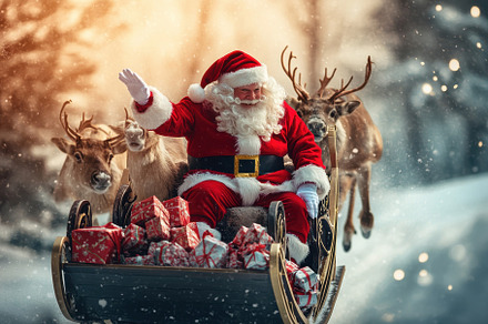 Santa Claus Rides in a Sleigh Surrou, a Photo by Tanuart