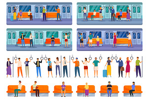 People inside subway icons set, a Transportation Illustration by Ylivdesign