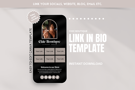 Black Link in Bio, a Landing Page Template by SunshineStudioBoutique