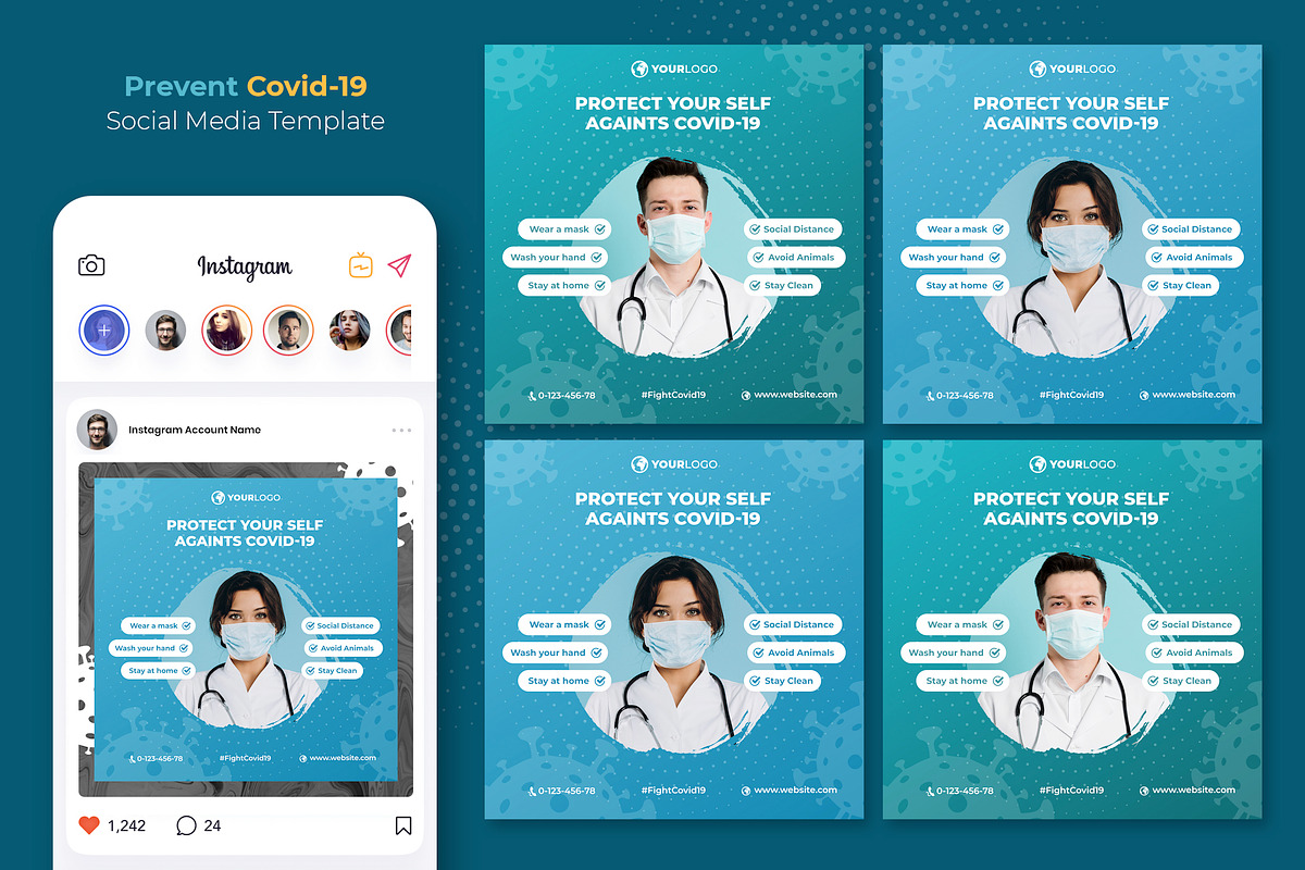 Prevent Covid-19 Instagram Post, a Social Media Template by Boostock