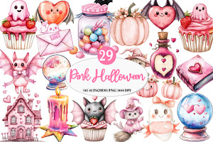 Charm Pink Halloween Clipart, an Illustration by Watercolor design