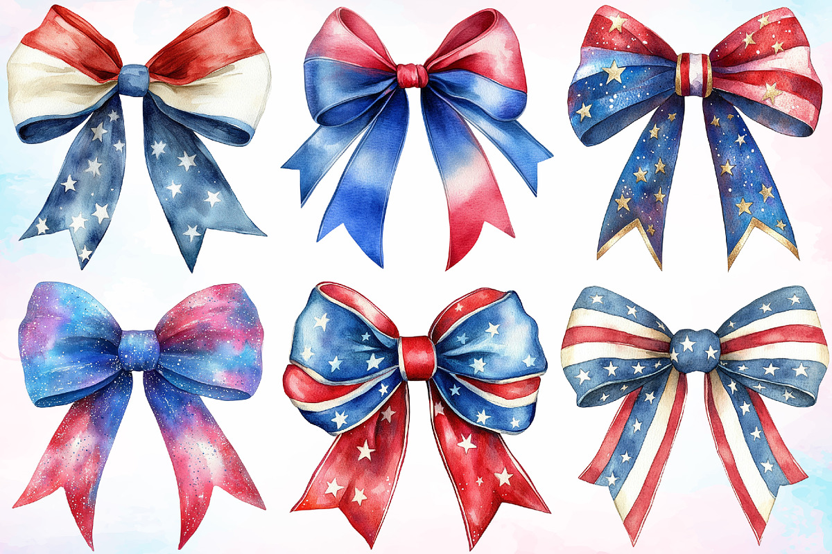 Watercolor 4th of July Bows Clipart, a Seasonal Illustration by Canvas Craft (Photo 3 of 5)