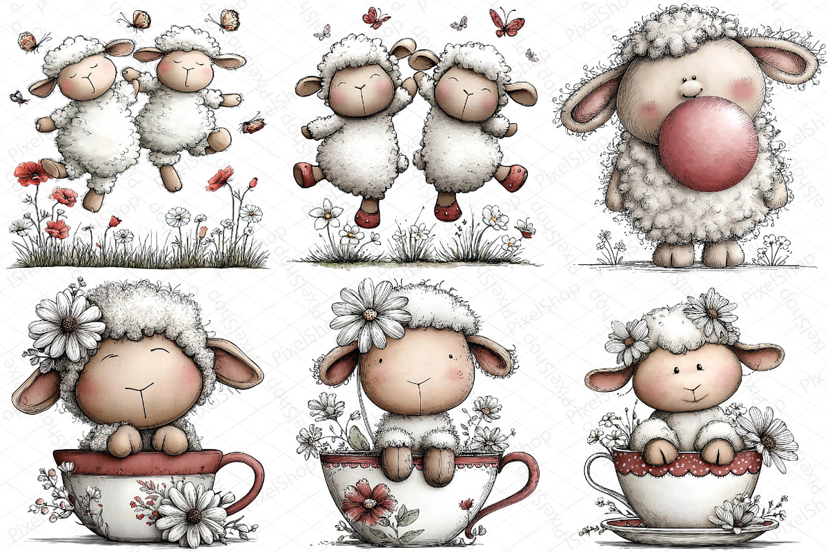 Funny Sheep - Whimsical Clipart, an Illustration by DreamPrint404 (Photo 3 of 5)