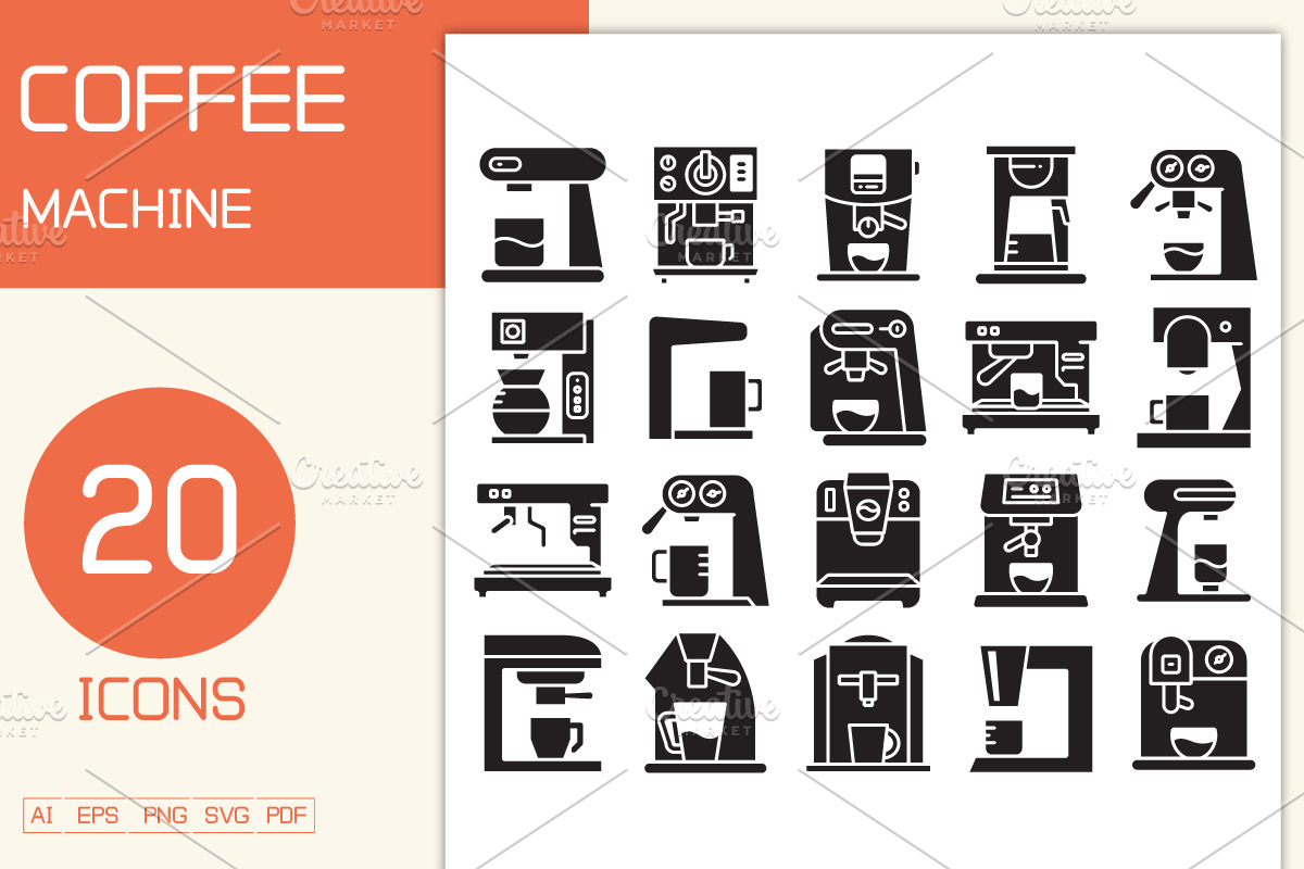 Coffee Machine Glyph Icons Set, a Solid Icon by Designfour (Photo 1 of 6)