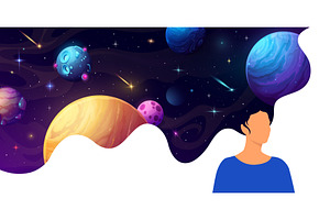 Woman with space hair and galaxy, a Person Illustration by Vector Tradition