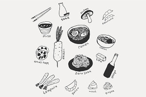 Japanese Food. Hand Drawn