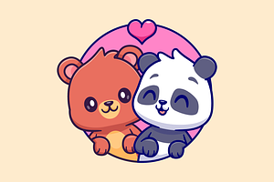 Cute Couple Bear And Cute Panda, an Animal Illustration by Catalyst Labs