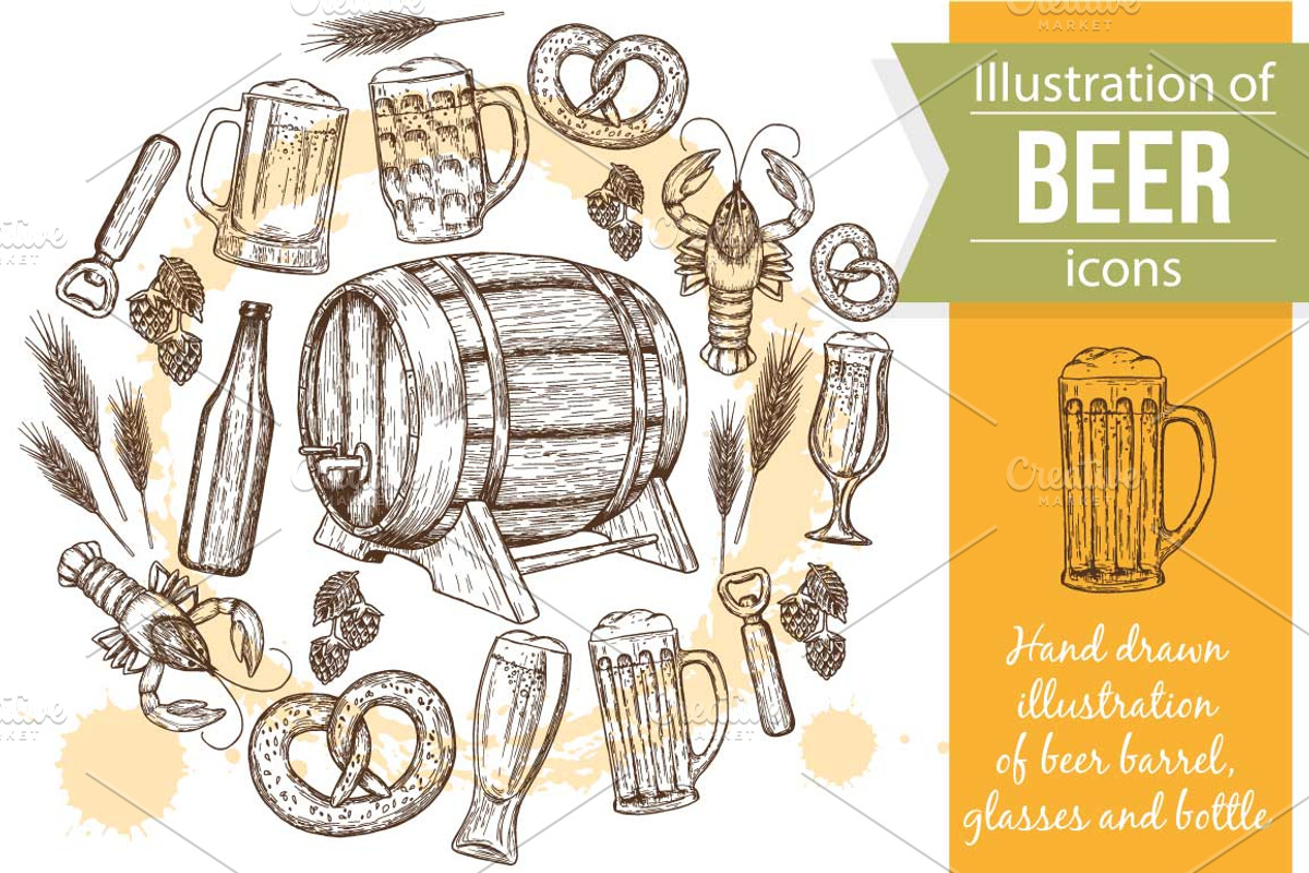 Templates With Beer Sketch Icons, a Decorative Illustration by DruZhi Art (Photo 1 of 3)