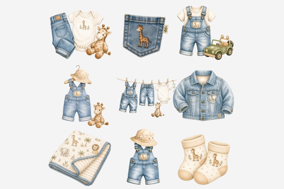 Safari Baby Denim Clipart Bundle, a Seasonal Illustration by Tanya Kart (Photo 4 of 5)