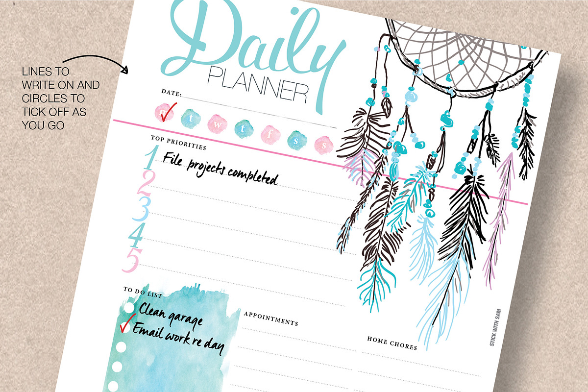 Daily Planner: Half Letter & Letter, a Stationery Template by Stick with Sam (Photo 2 of 4)