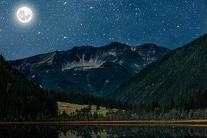 Night mountains containing moon, night, and sky