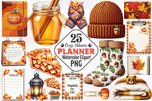 Cozy Autumn Planner Watercolor PNG, an Illustration by RobertsArt