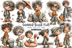 Summer Beach Kids Clipart Bundle, a Seasonal Illustration by OK Design