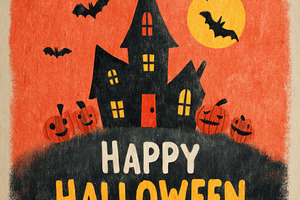 Cute Halloween illustration with haunted house, glowing pumpkins, a Holiday Photo by José Manuel Gelpi