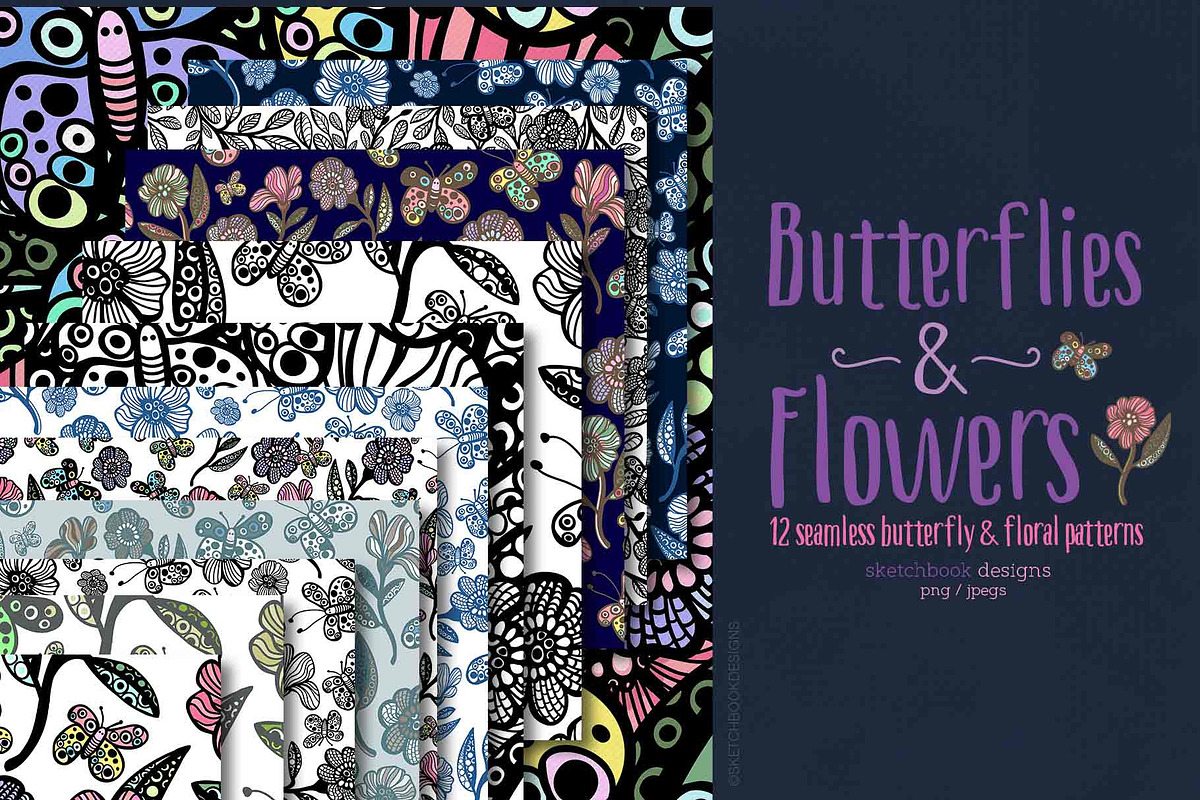 Butterflies and Flowers Patterns, a Pattern Graphic by Sketchbook Designs (Photo 1 of 10)