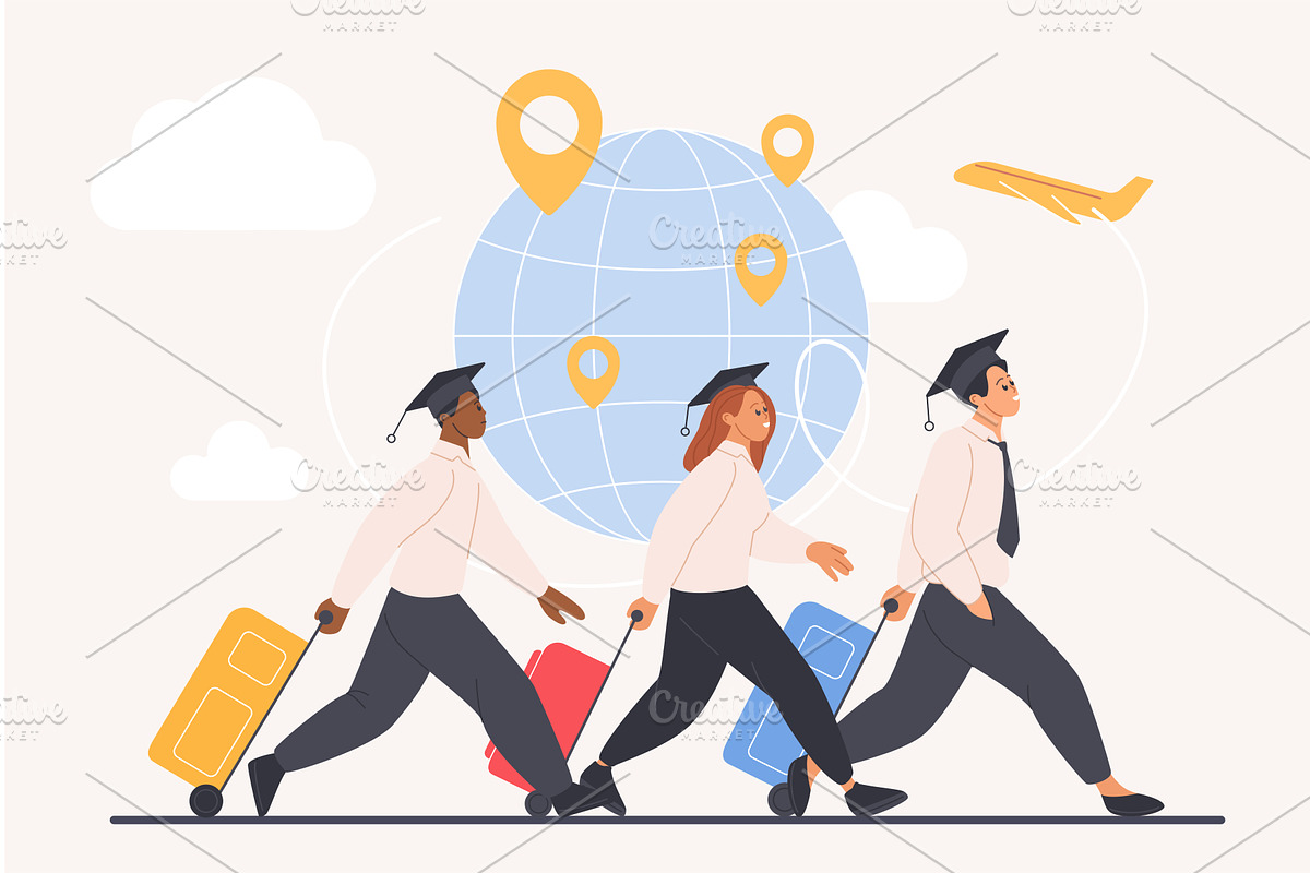Brain drain immigration foreign, an Education Illustration by Lemberg Vector