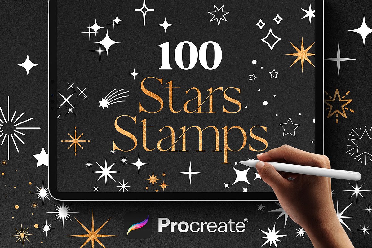 100 Procreate Stars Stamps, a Brush Add-On by RadekBroz (Photo 1 of 7)