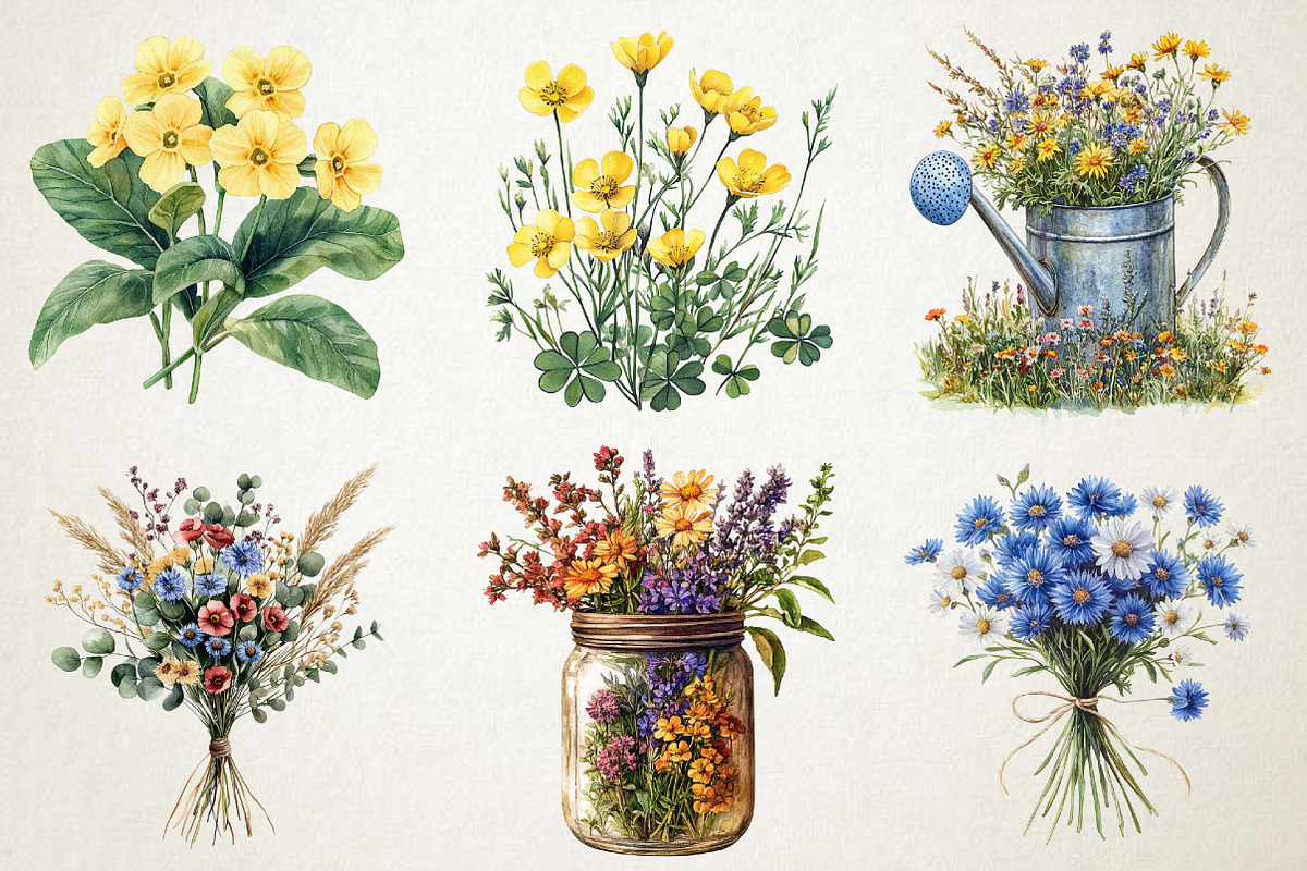 Spring Wildflower Meadow Clipart Set, an Illustration by RobertsArt (Photo 3 of 5)