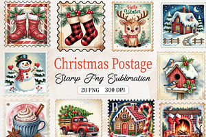 Christmas Postage Stamp PNG, an Illustration by Creative Art