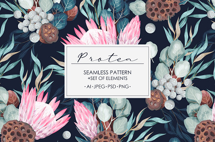 Protea Pattern vol.1, a Pattern Graphic by GreyLilac