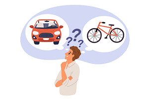 Man chooses mode transportation trip, a Transportation Illustration by Vectorbuum