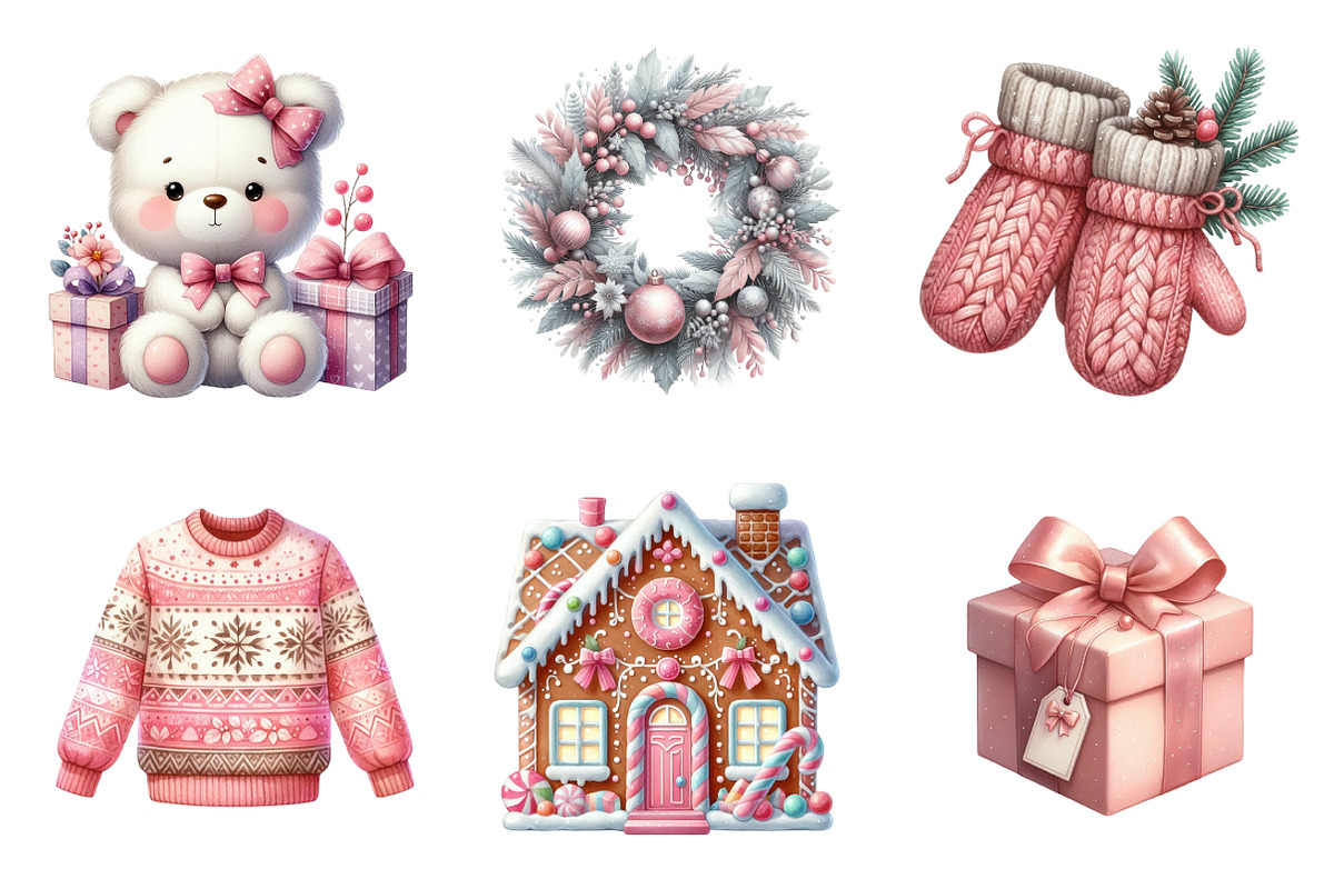 Watercolor Exquisite Pink Christmas, an Illustration by SinaCreation (Photo 3 of 7)