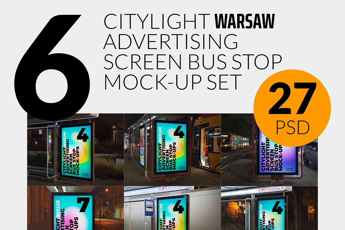 Warsaw Bus Stop Ad Screen Set 1, an Advertising Mockup by Graphic Shelter (Photo 1 of 7)