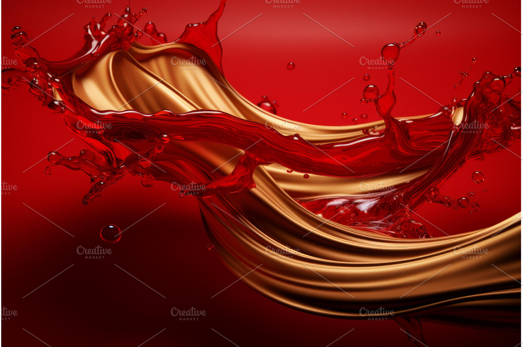 Vibrant Red gold liquid. Generate Ai, an Arts & Entertainment Photo by Ylivdesign