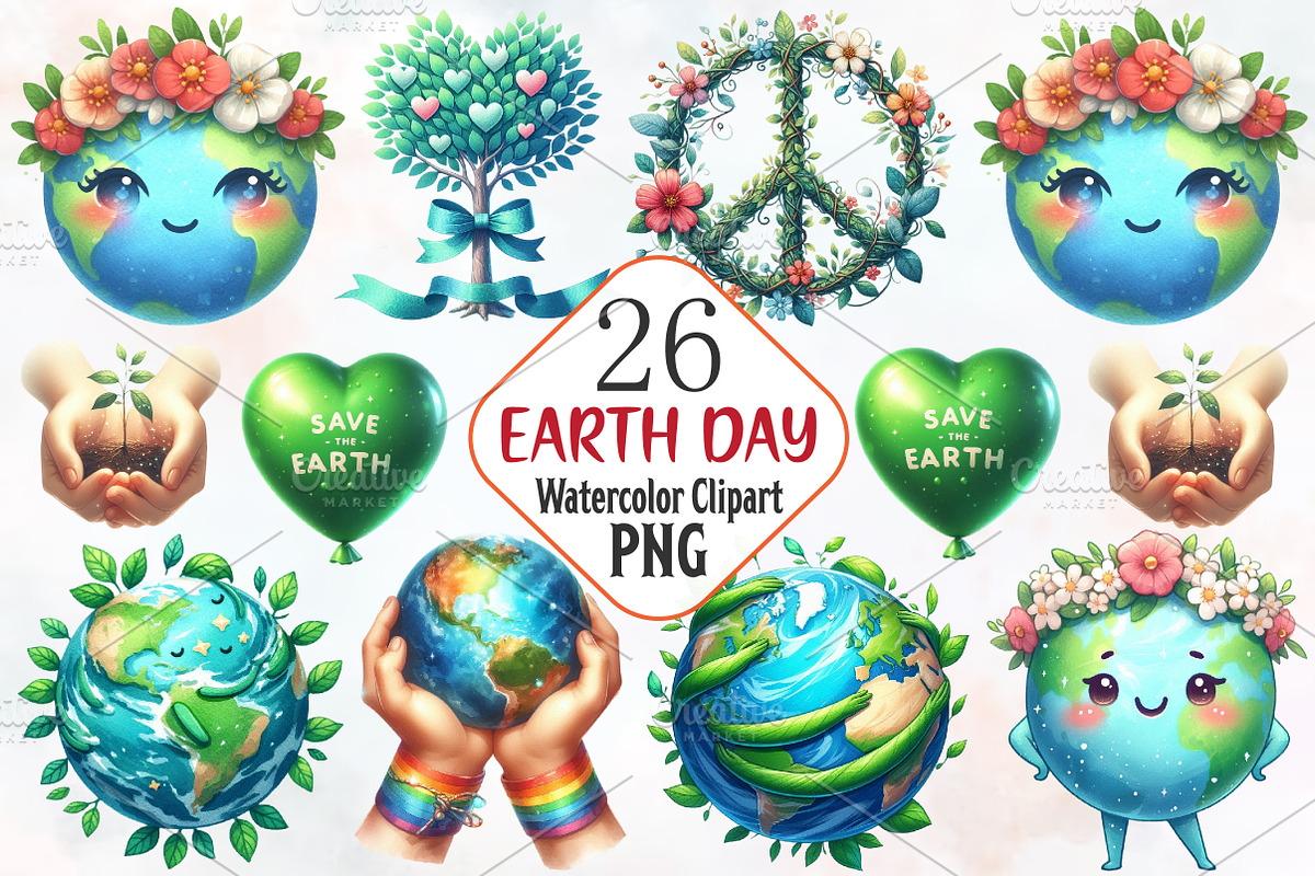 Earth Day Watercolor Cliparts, an Illustration by RobertsArt (Photo 1 of 7)