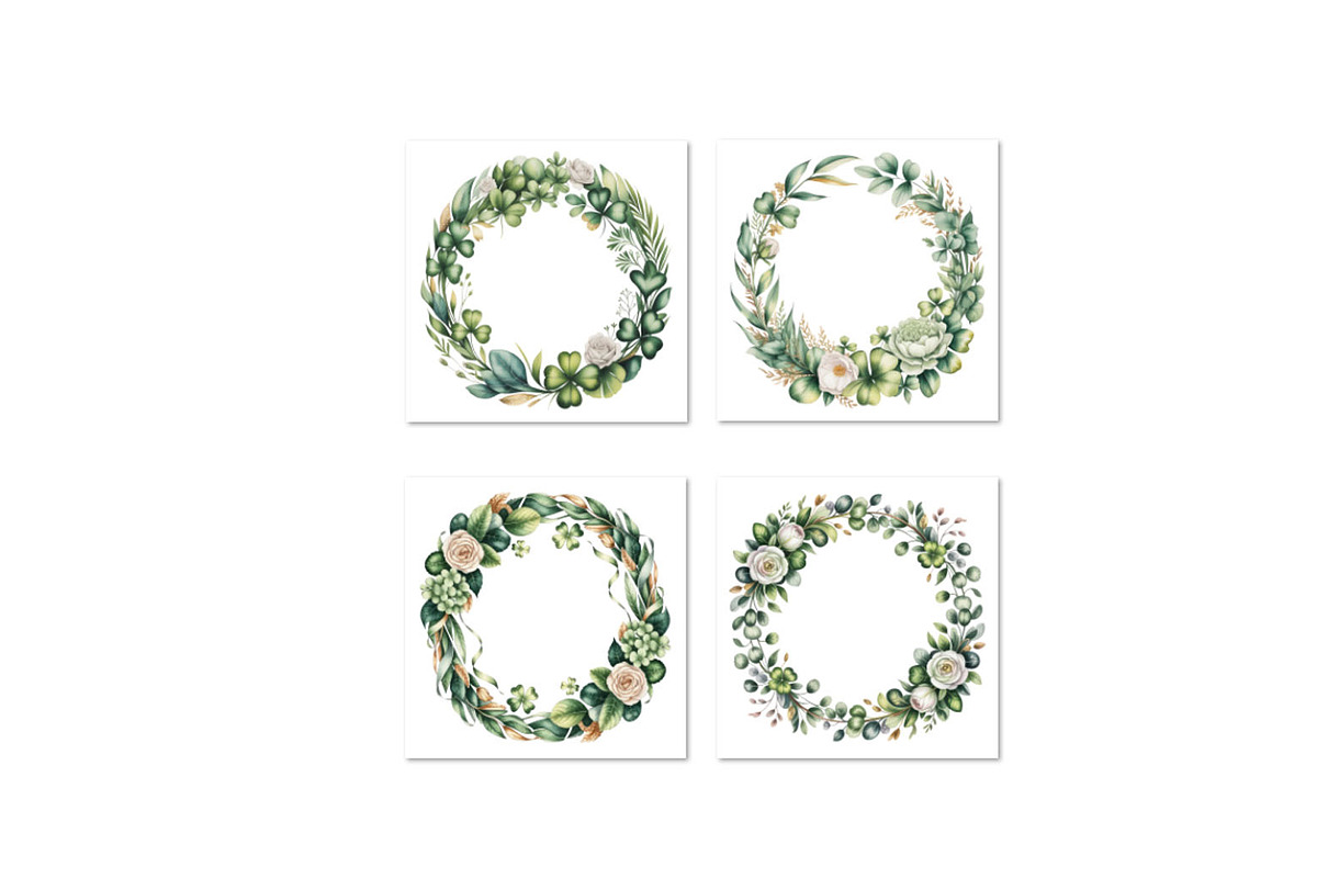 Watercolor wreath with green flowers, a Decorative Illustration by SketchArtStudio (Photo 2 of 4)