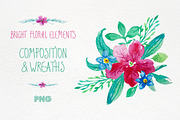 Bright floral elements. Watercolour, a Decorative Illustration by OlgaAlekseenko (Thumbnail 1 of 3)