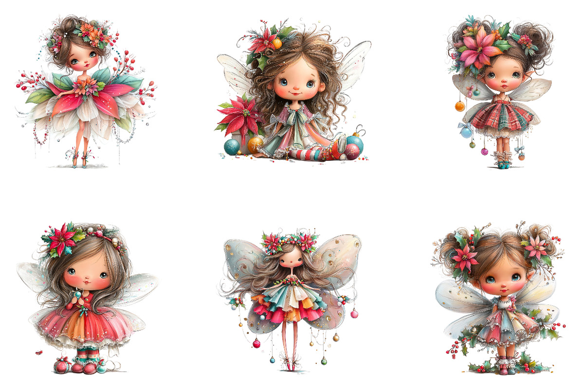 Christmas Fairy Rustic Floral Girl, a Seasonal Illustration by CreationArt (Photo 3 of 4)