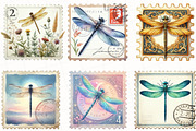 Dragonfly Postage Stamp Clipart, an Illustration by OK Design (Thumbnail 2 of 5)