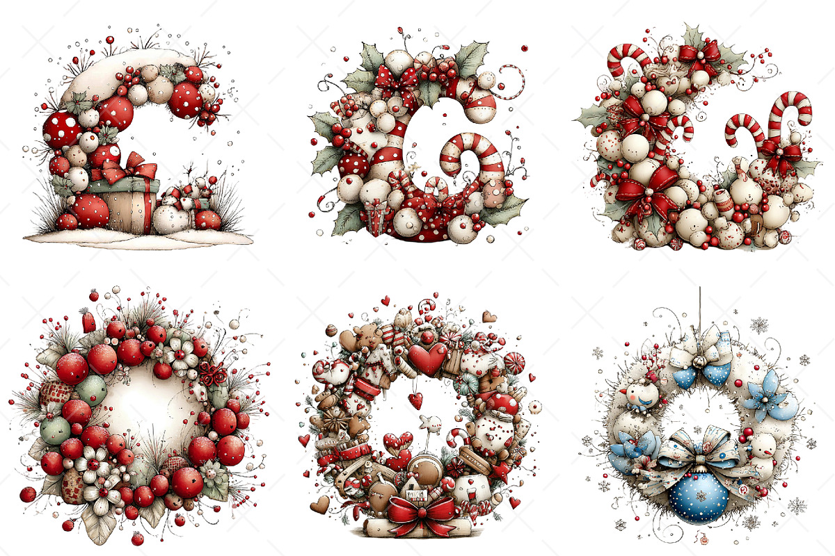 Whimsical Christmas Wreath Clipart, an Illustration by Craft Nest (Photo 2 of 11)