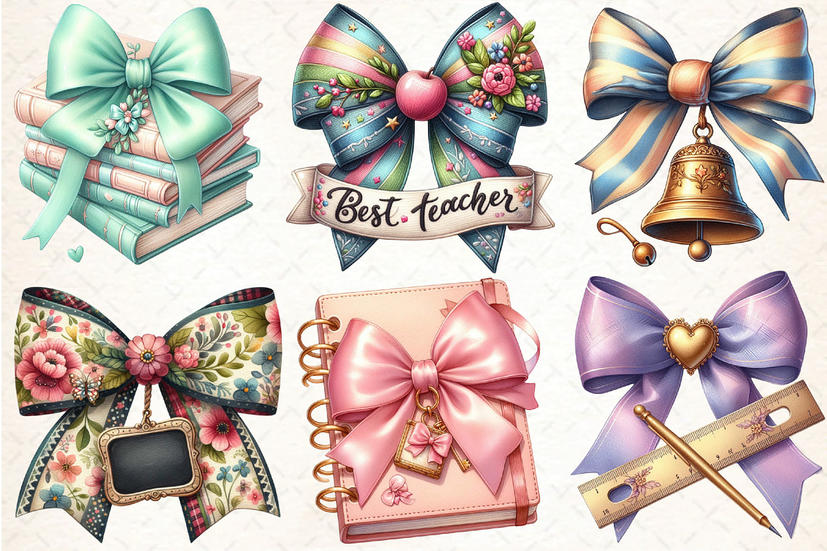 Teacher Bow Coquette Clipart PNG, an Illustration by DreamCafeArt (Photo 3 of 5)