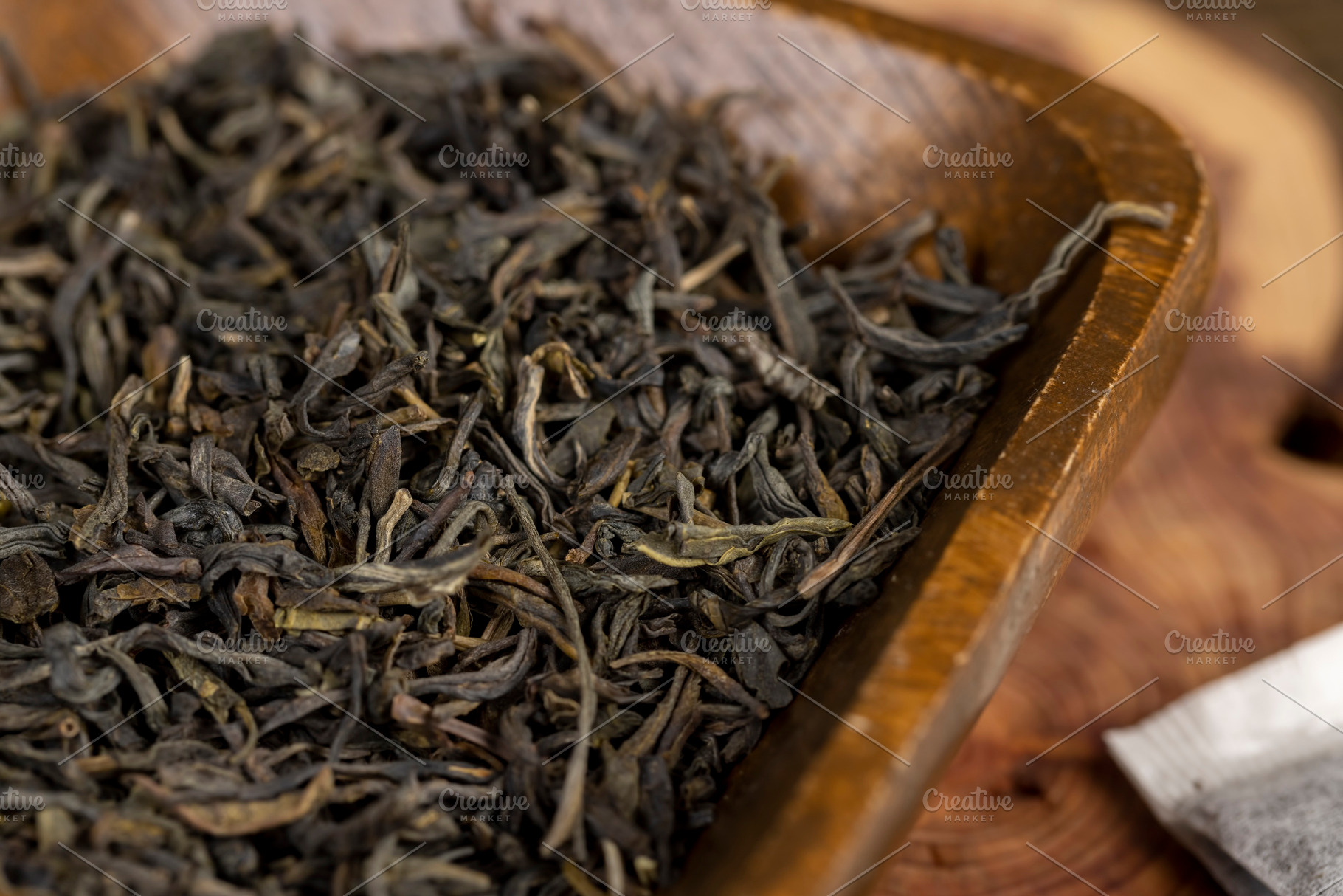 green large leaf tea made of high quality leaves and packaged tea, a Photo by rsoollAI
