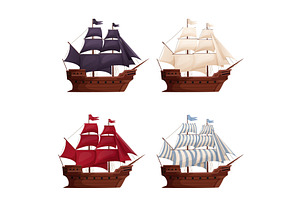 Old wooden ships. Cartoon sailing, a Transportation Illustration by Frogella