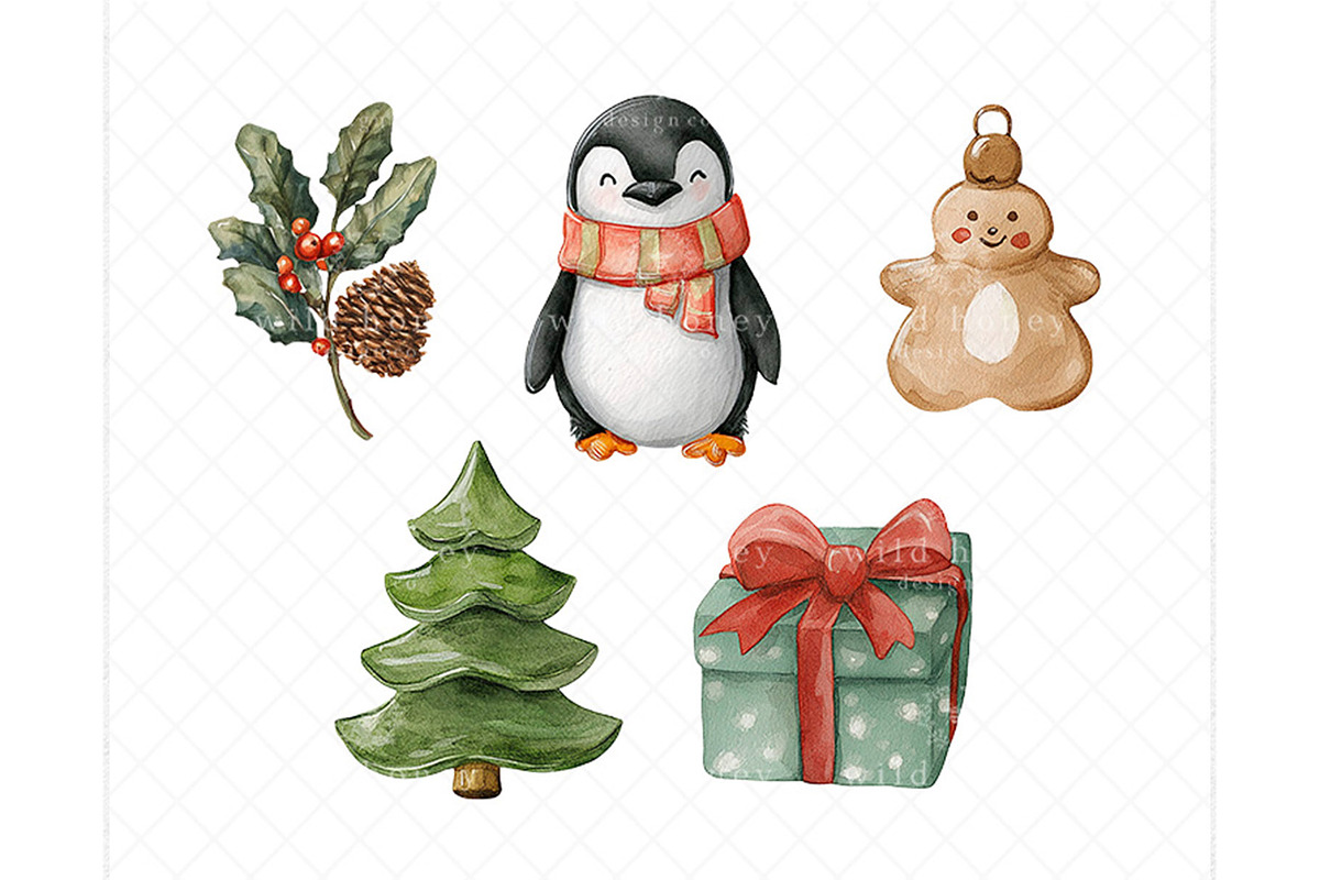 Christmas Watercolor Clipart Bundle, a Seasonal Illustration by Wild Honey Design Co. (Photo 3 of 4)