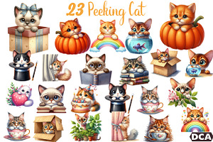 Peeking Cat Breed Clipart Bundle, an Illustration by DreamCafeArt
