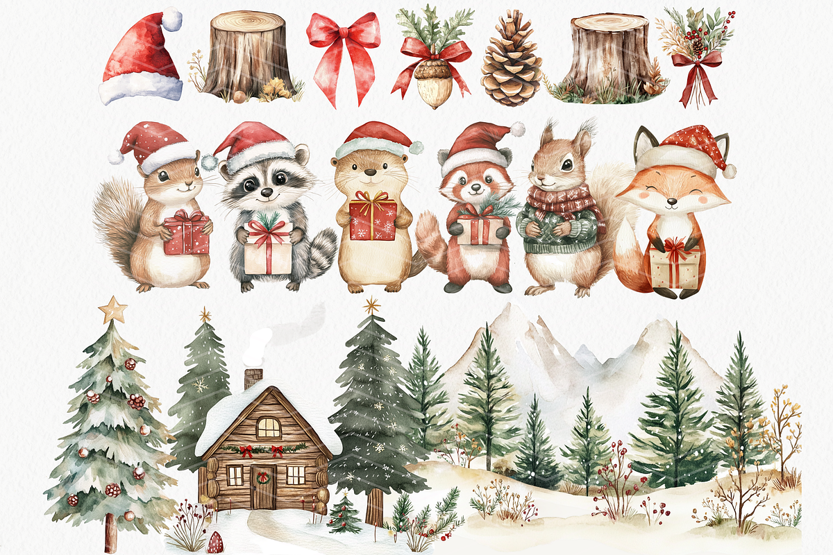 Woodland Christmas Clipart, a Seasonal Illustration by ClipArtCharm (Photo 3 of 5)