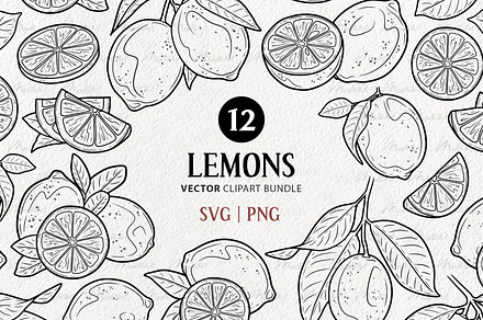 Lemon Citrus Vector Line Art Set, a Decorative Illustration by MadliArt