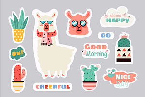 Set Of Cute Lama Stickers