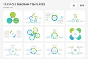 12 Circle Diagram Templates, an Object Illustration by PixMarket (Thumbnail 1 of 4)