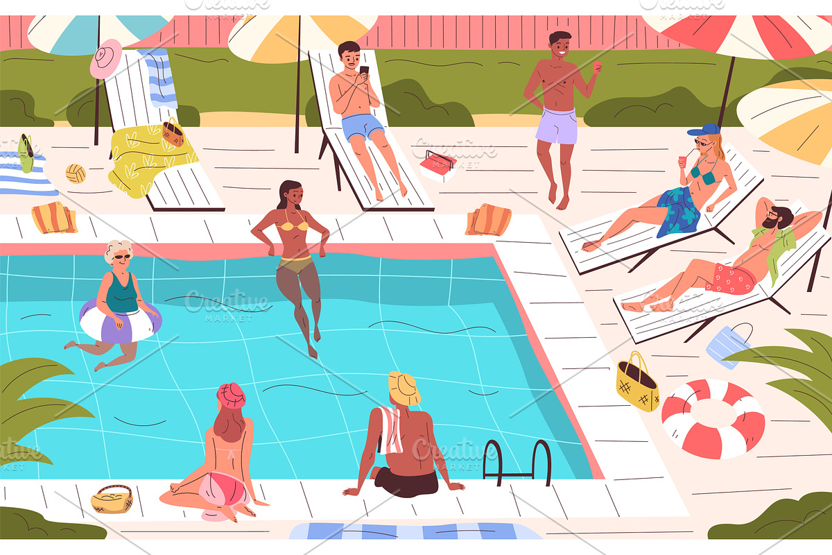 People relaxing pool. Man woman, a Person Illustration by Stock-Smart-Start