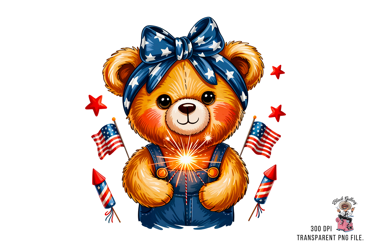 4th of July Cute Bear PNG Bundle, an Illustration by Clipart Bloom (Photo 3 of 11)