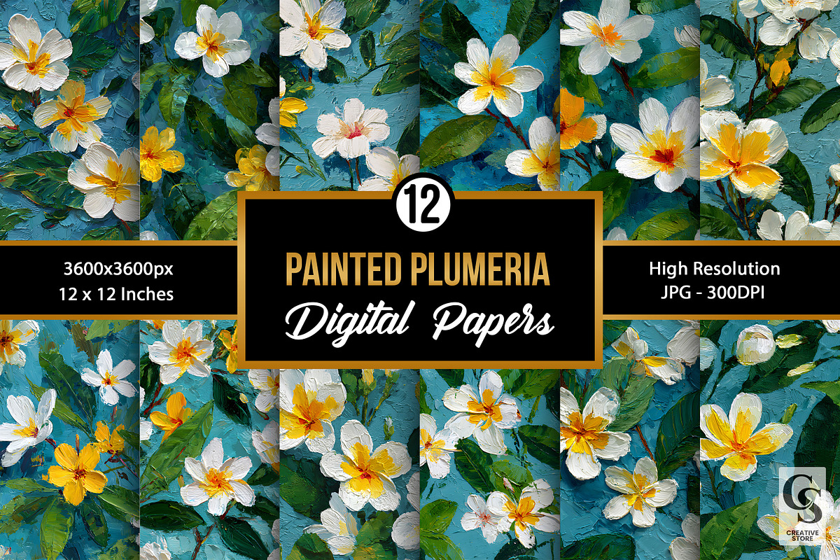 Impasto Painted Plumeria Pattern, a Pattern Graphic by Creative Store (Photo 1 of 5)