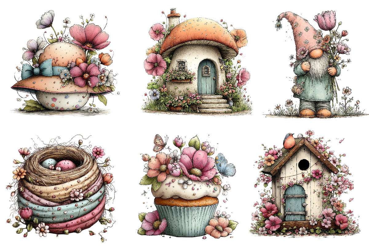 Whimsical Spring Clipart Bundle, an Illustration by Dream Creation (Photo 6 of 7)